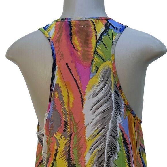 Ali & Kris Tunic Tank Top Women's Large Multicolor Feather Print Sheer Racerback - Picture 5 of 13
